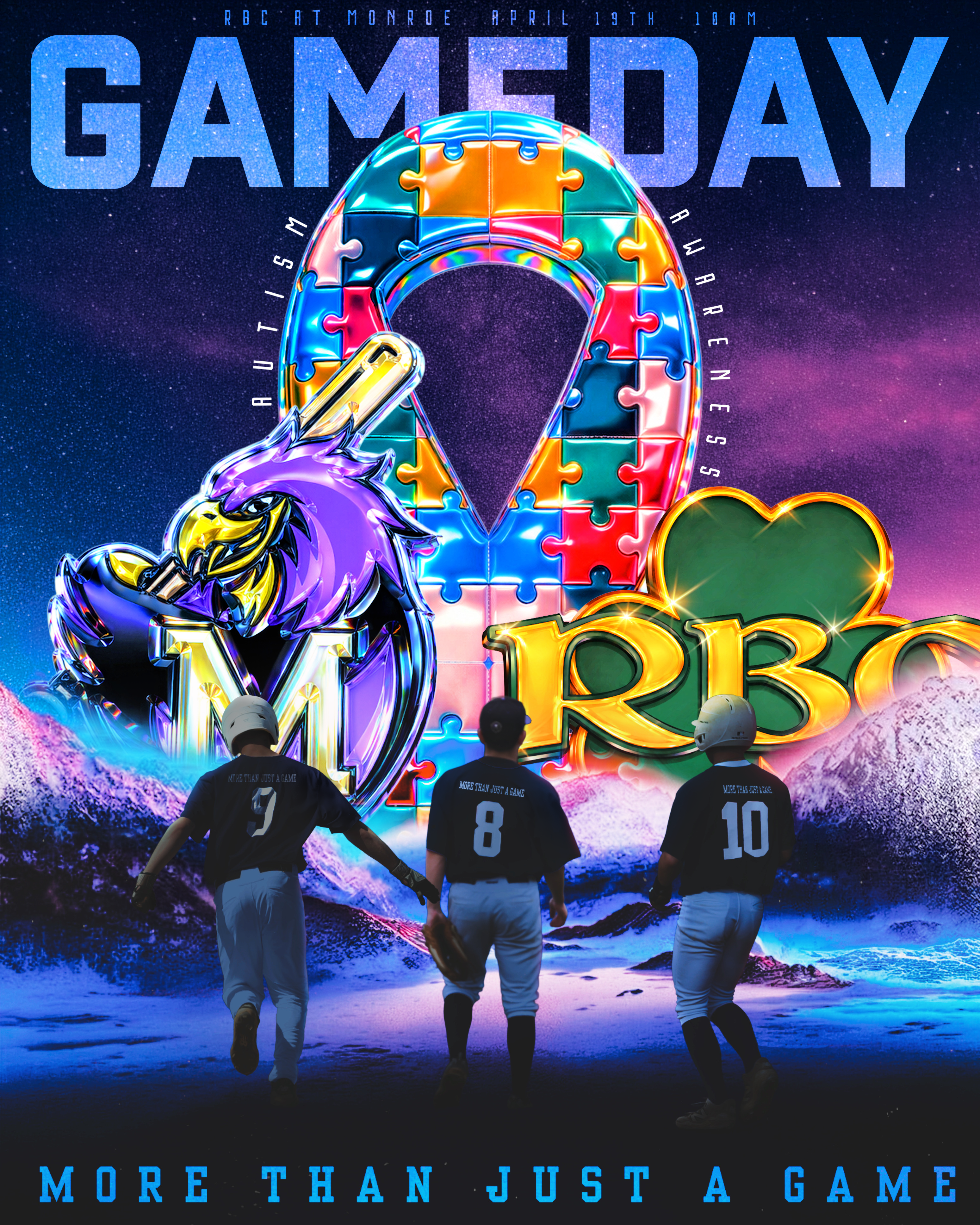 Monroe Township High School Baseball Autism Awareness Gameday Graphic by Aaron Chon